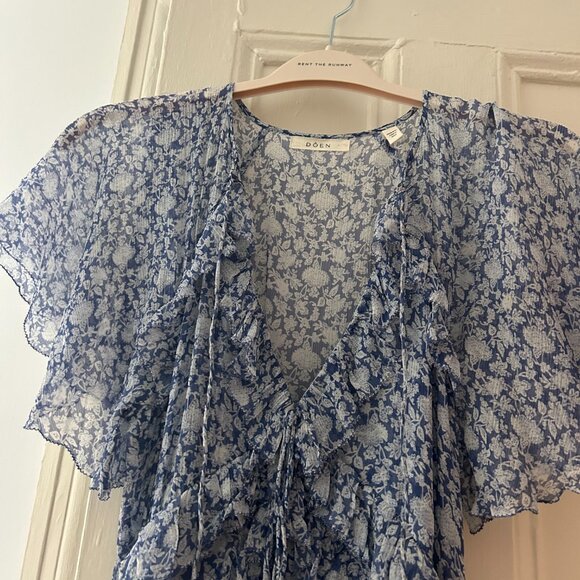 DÔEN Antoinette Floral Silk Maxi Dress, Blue Tea - Size M - Picture 4 of 7